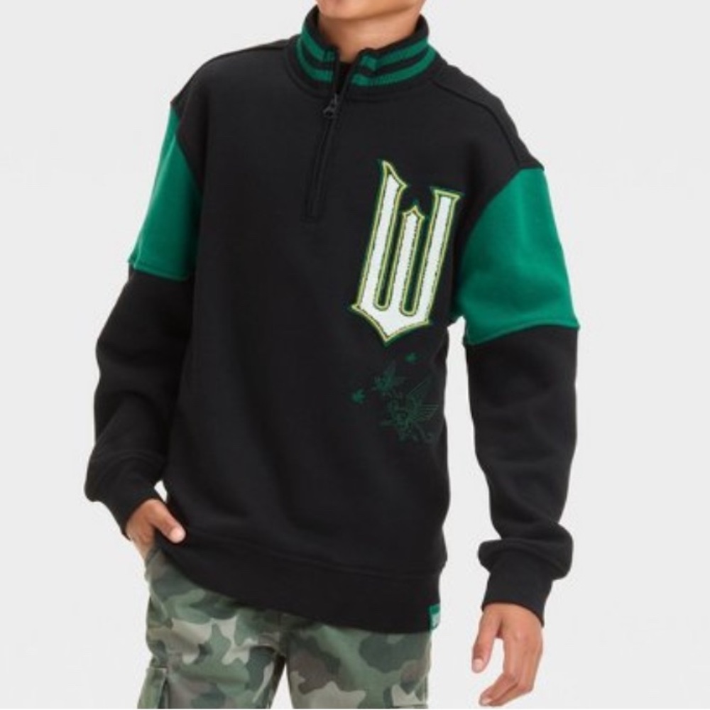 Kids Black and Green Pullover Sweatshirt